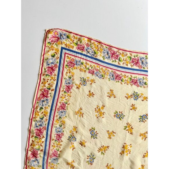 Vintage OSCAR DE LA RENTA Yellow Floral Washed Silk 25" x 25" Square Scarf - Picture 5 of 16